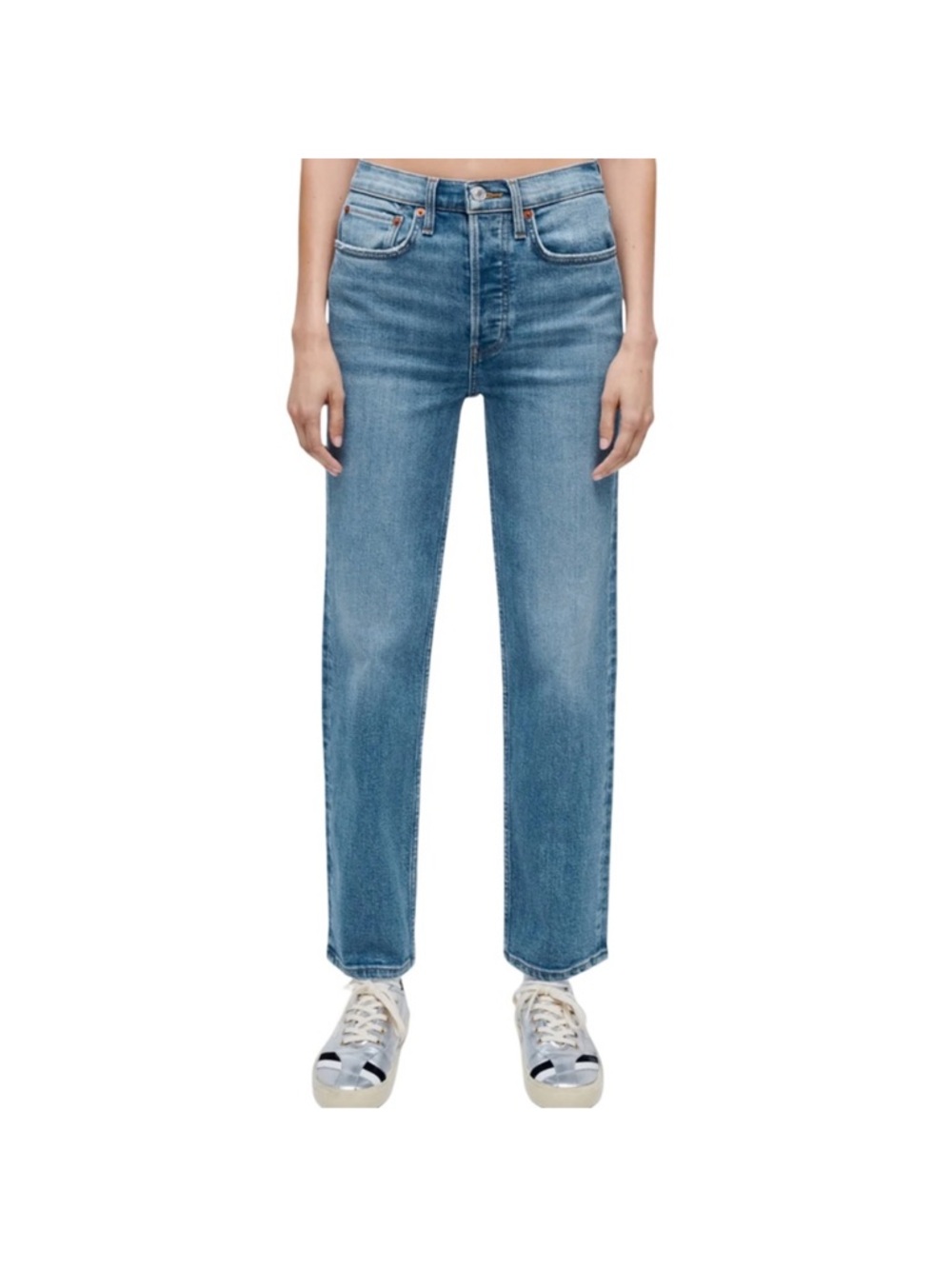 Re/Done 70s High Rise Stove Pipe Jean in the Wash Vintage Faded Blue Sz 29